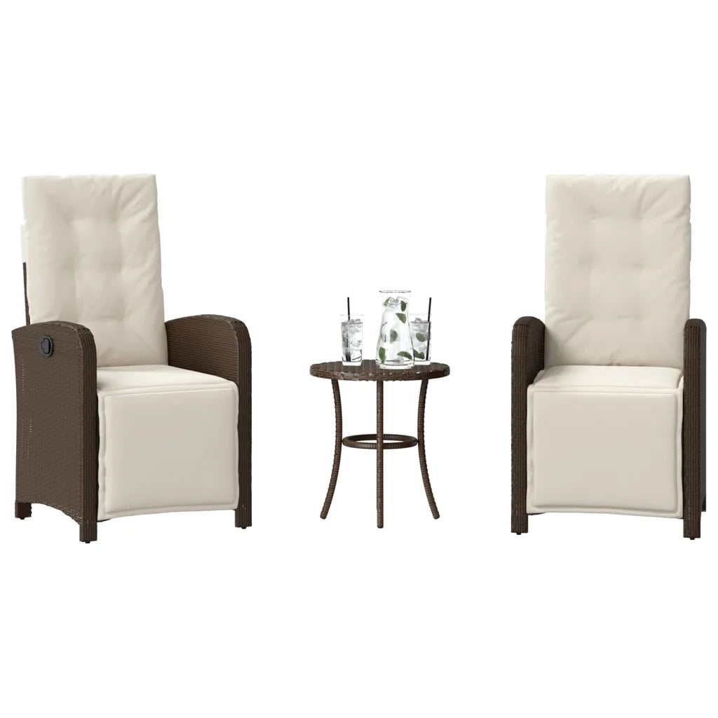 Set Bistr¨° 3 pz | Set Salotto da Giardino con Cuscini Marrone in Polyrattan