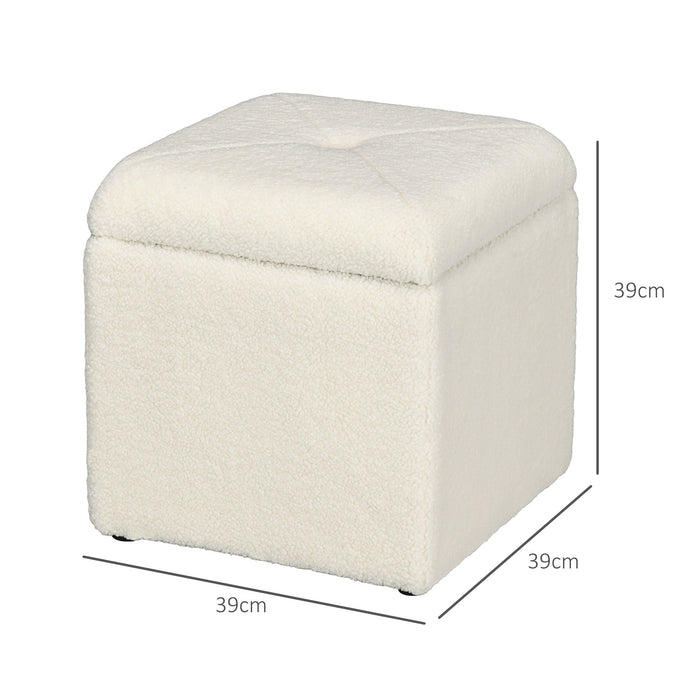 Pouf Contenitore Imbottito Tessuto Teddy 39x39x39 cm Crema