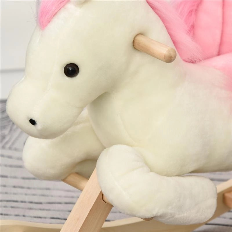 CAVALLO A DONDOLO PER BAMBINI 18-36 MESI CON  STRUTTURA IN LEGNO BIANCO E ROSA