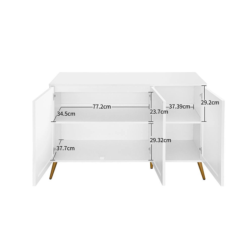 Buffet a 3 ante - Xylo - 120¡Á40¡Á80 cm - Bianco - Motivo 3D piedi dorati