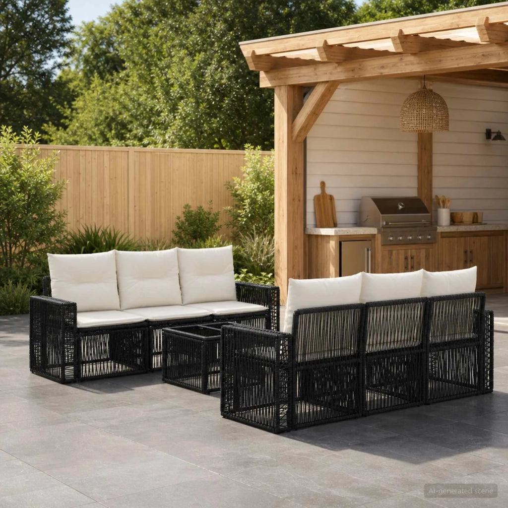 Set Divano da Giardino 7 pz Nero polyrattan 3435055