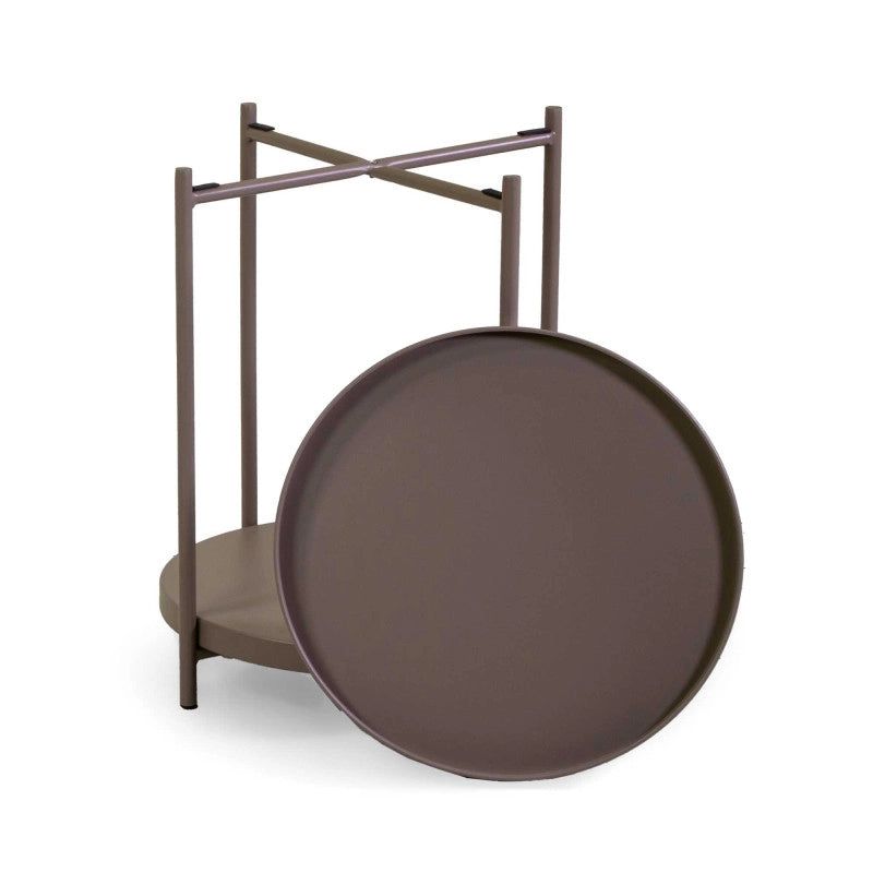 Tavolino Metallo Hiro Tortora Tondo 2 Piani Cm ø40h50