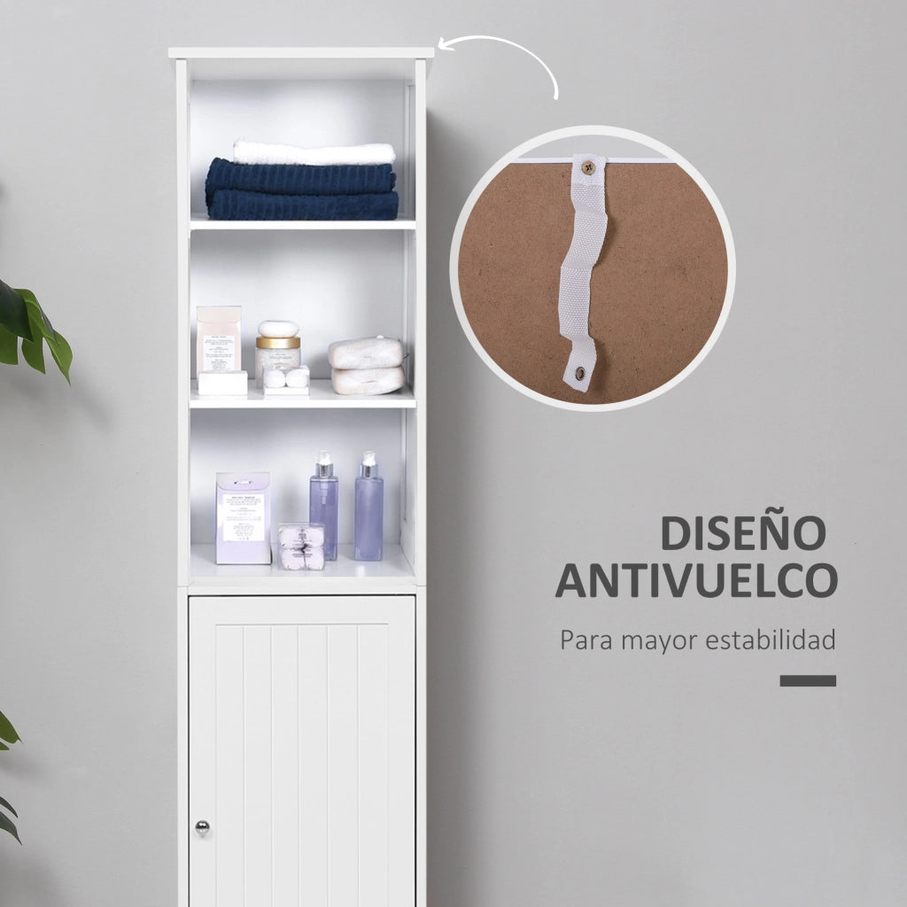 Colonna Bagno 5 Ripiani con Anta e Ripiano Regolabile ¨C zephmum ¨C Bianco 40x38x160 cm