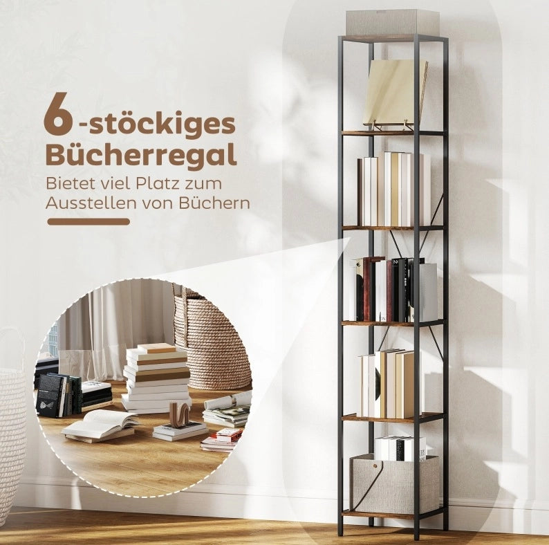 Libreria set da 2 30x30x174，5 cm marrone rustico， 6 ripiani， salvaspazio