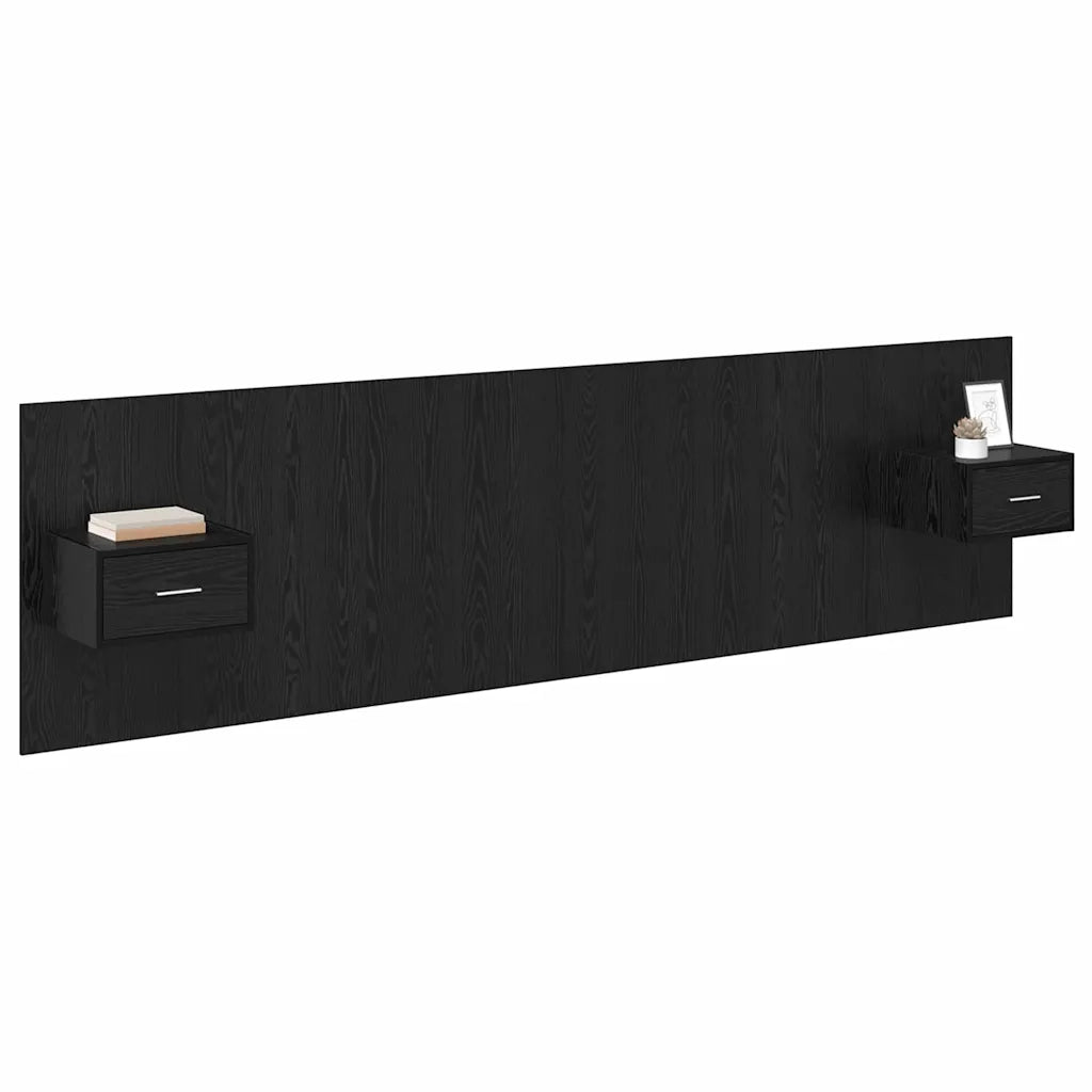 Testata con Comodino 3 pcs Rovere Nero Legno multistrato