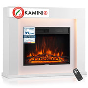 KAMINIO Camino elettrico MATTI - Caminetto da pavimento con riscaldamento, effetto fiamma 3D, luce ambiente a LED, telecomando - 38 pollici, Bianco