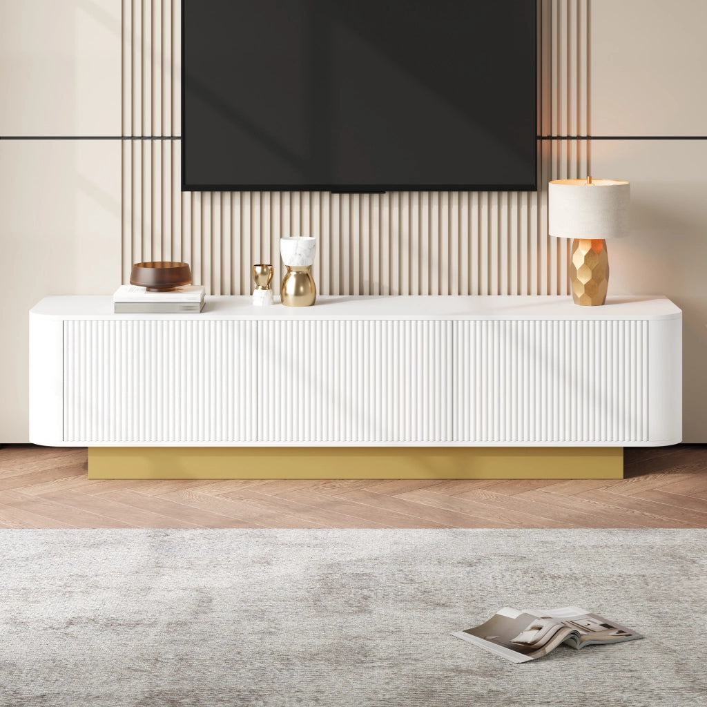 Mobile TV moderno 170 cm con 3 ante, gestione cavi e ripiani regolabili, bianco