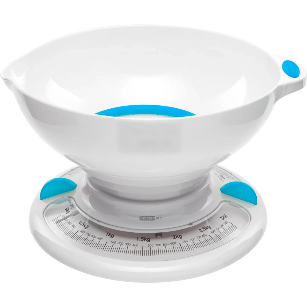 Trade Shop - Bilancia Da Cucina Meccanica Analogica Max 3kg Ciotola Con Beccuccio Versatore Salvaspazio -