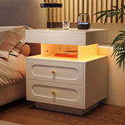 Comodino 50x40x60 cm con illuminazione LED a 3 colori; cassetto spazioso; truciolare bianco