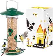 Fattoria all'aperto per uccelli - Casetta alimentare in metallo per uccelli, capacità di alimentazione 2 lb (circa 900 g), altezza 17 cm, 4 aperture di alimentazione