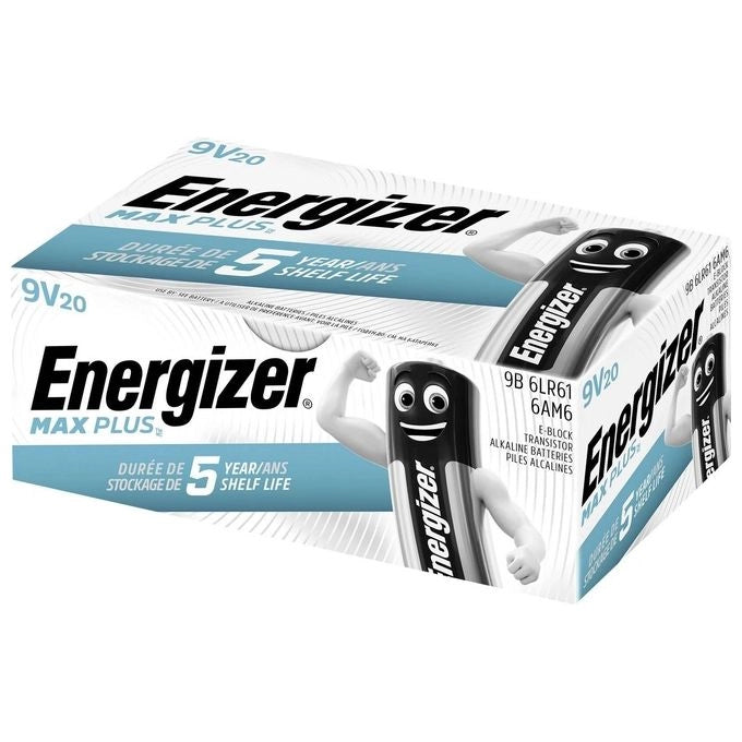 Energizer E301323200 Max Plus Batteria Alcalina 9V PP3 6LR61 600 mAh Confezione da 20 unita'