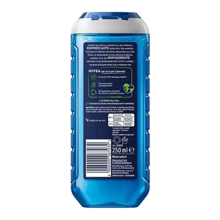 NIVEA MEN DOCCIA GEL SHAMPOO 3 IN 1 24H DI FRESCHEZZA CON MINERALI OCEANICI 250 ML