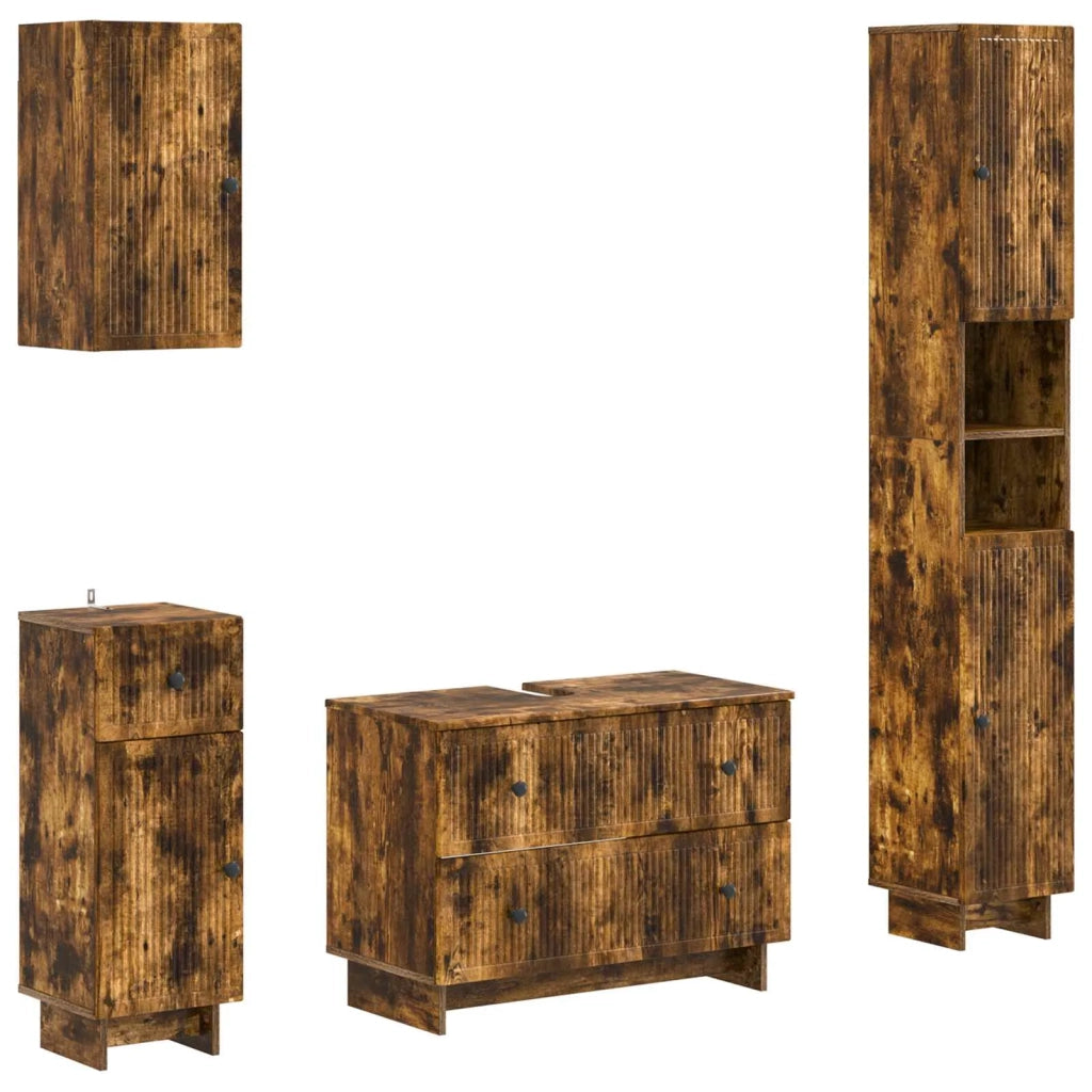 Set di Mobili da Bagno da 4 Pezzi EDE Rovere Fumo 3417905