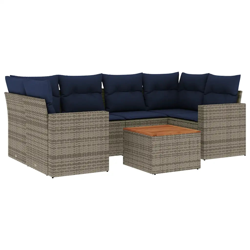 Set Divani da Giardino 7 pz con Cuscini Grigio in Polyrattan 3256355
