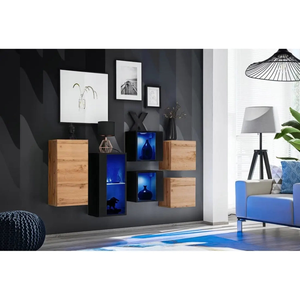 Set di mobili da soggiorno SWITCH SBIV – Rovere e Nero – LED integrati – Design moderno