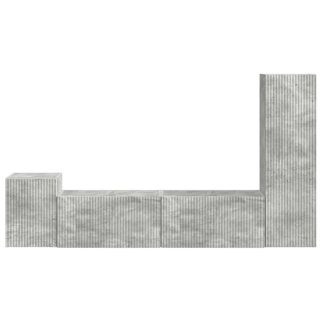 Set mobile TV 4 pcs Grigio cemento Legno multistrato 3409000