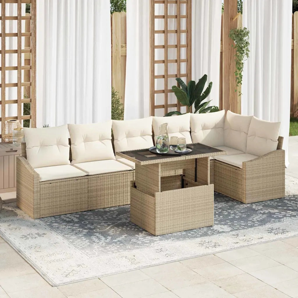 Set Divano da Giardino 7 pcs Beige e Crema polyrattan