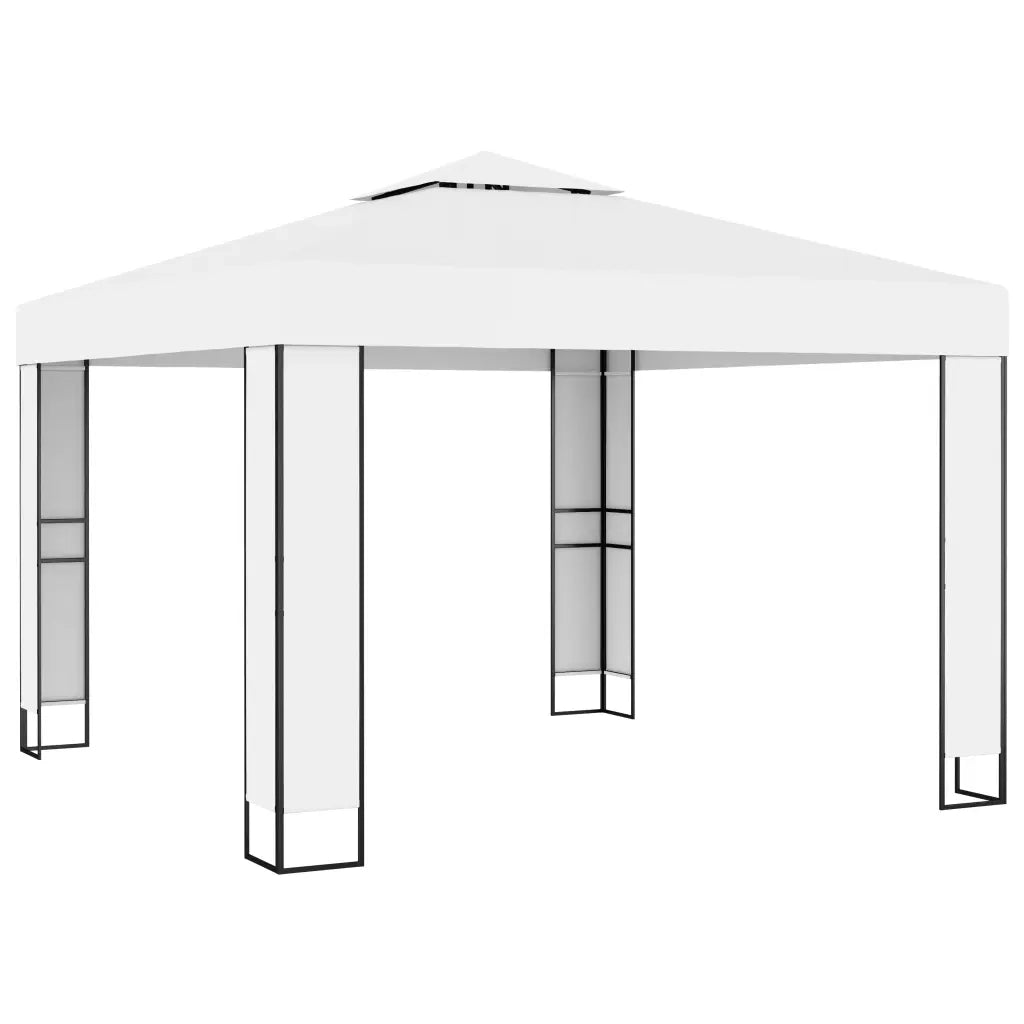 Gazebo | Pergolato con Tetto Doppio e Stringa di Luci LED 3x3 m Bianco