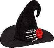 Cappello da Strega per Adulti con Disegno di Rosa e Schede - Accessori di Costume per Halloween - Cappello da Strega Nero per Festa di Halloween