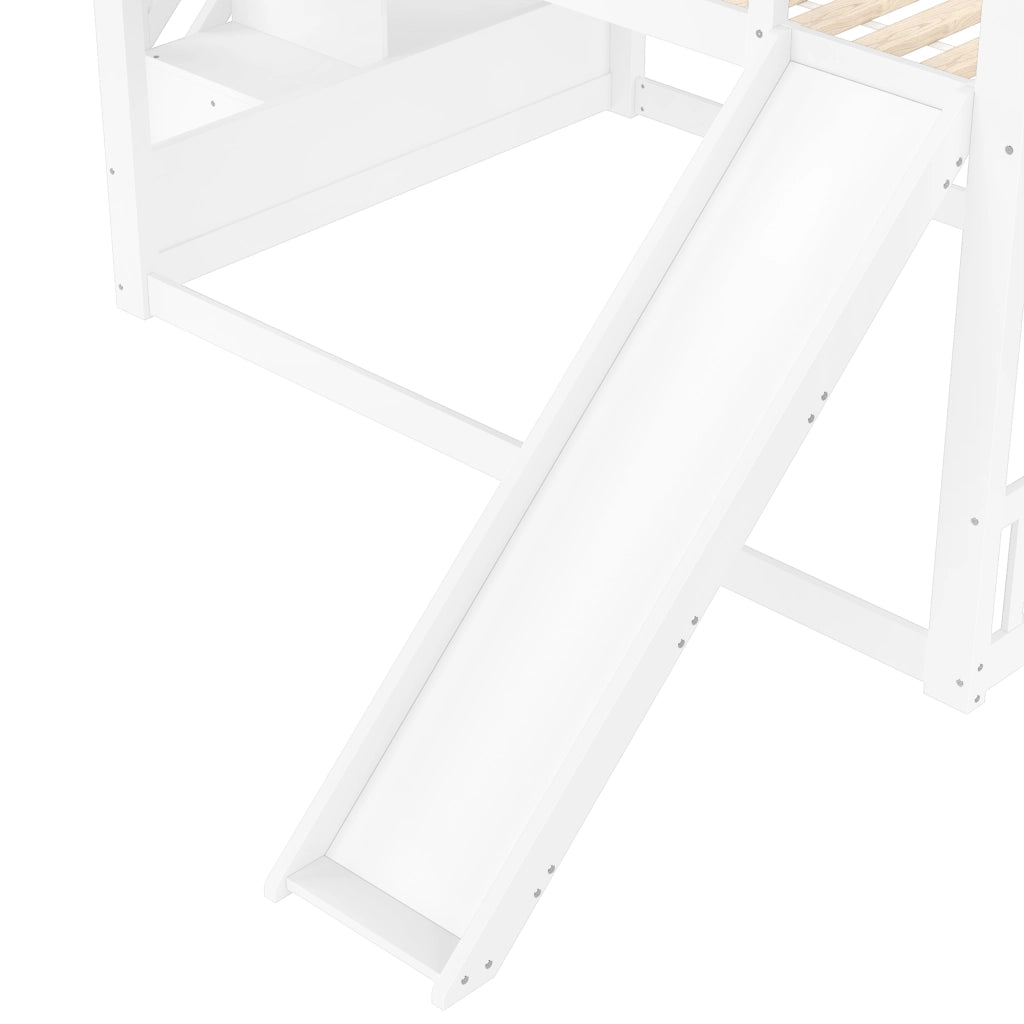 LETTO a castello 140x200 cm con scivolo, scala contenitore, bianco