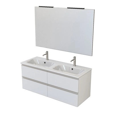 Mobile bagno con lavabo doppio 120 cm bianco opaco e specchio Master