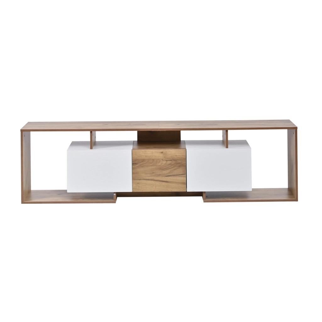 Mobile TV 180x30x49 cm con 6 vani e portata 45 kg in truciolare bianco e naturale