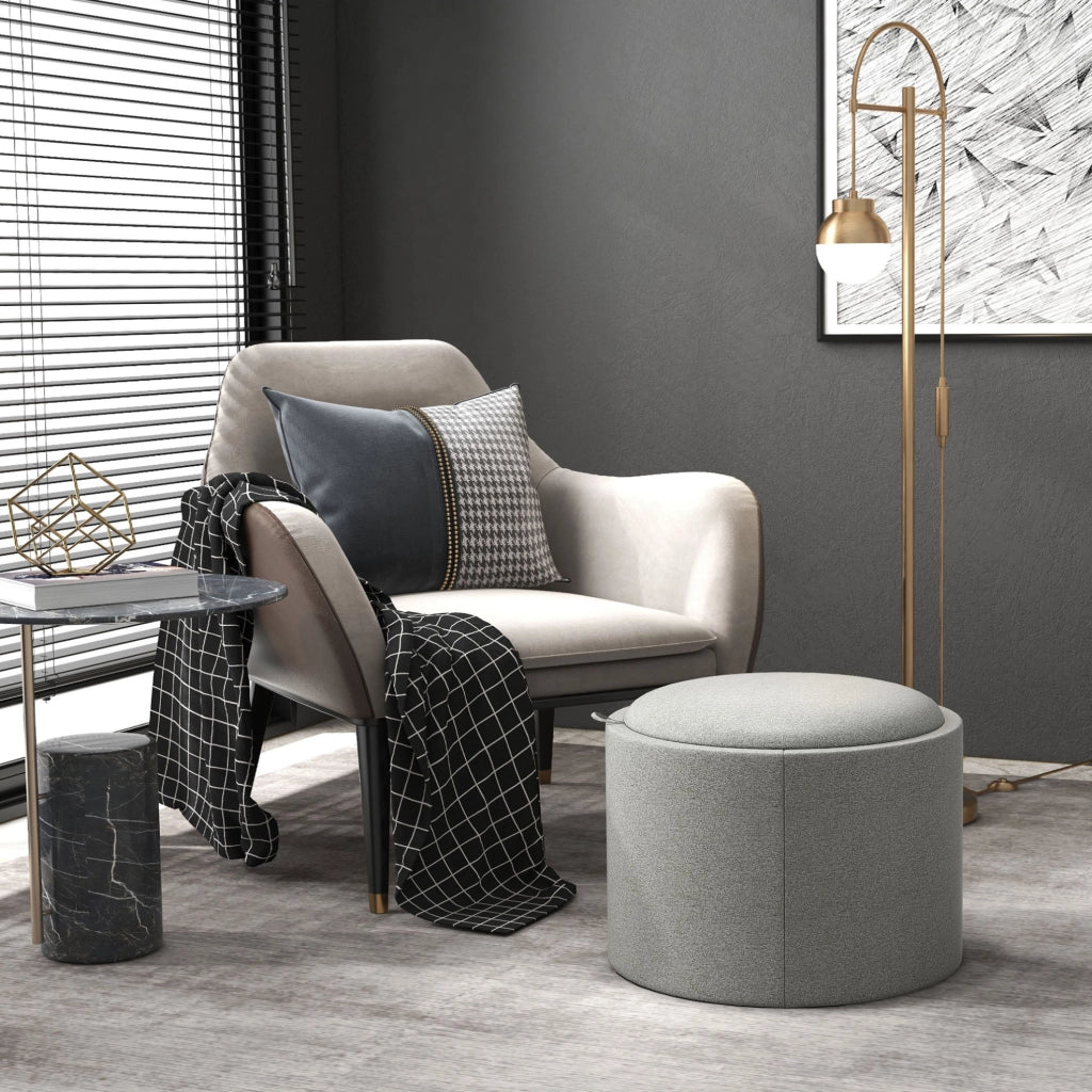pouf contenitore rotondo 56x56x42 cm grigio - coperchio sollevabile, senza montaggio