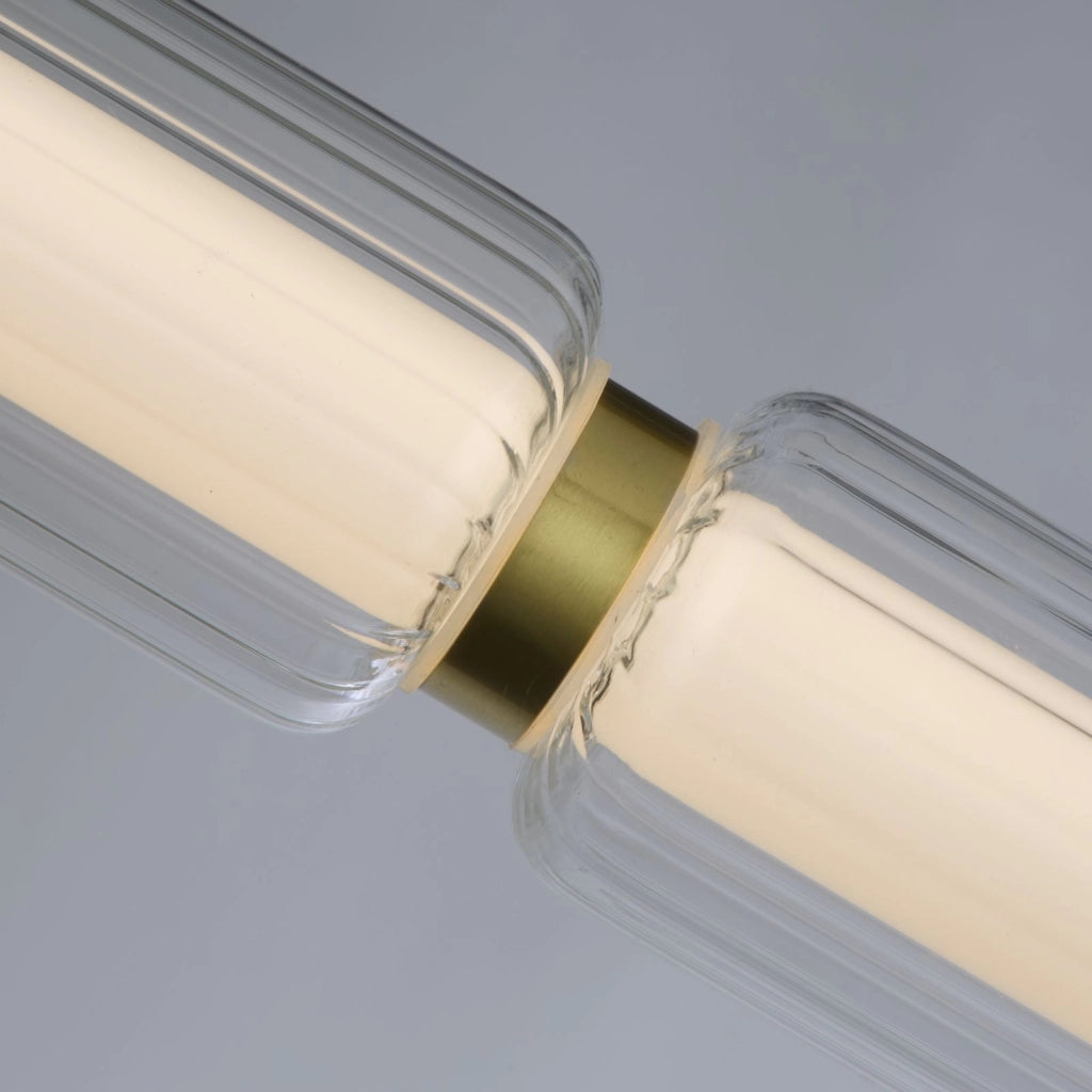 Lampada a sospensione Mod LED, metallo ottone satinato, acrilico opalino e vetro trasparente