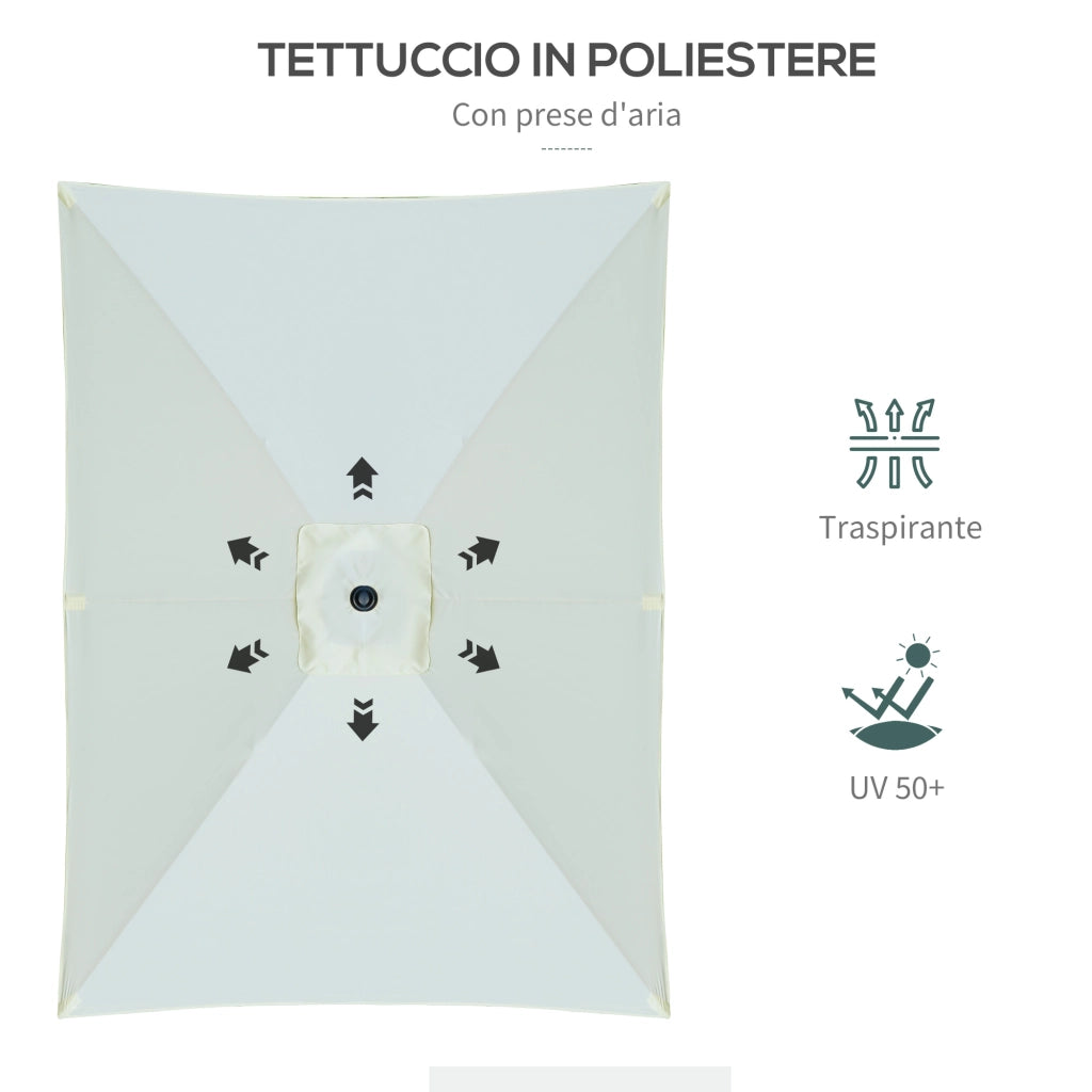 Easycomfort Ombrellone Rettangolare 2x3 m da Giardino con Apertura a Manovella e Inclinazione Regolabile, Beige