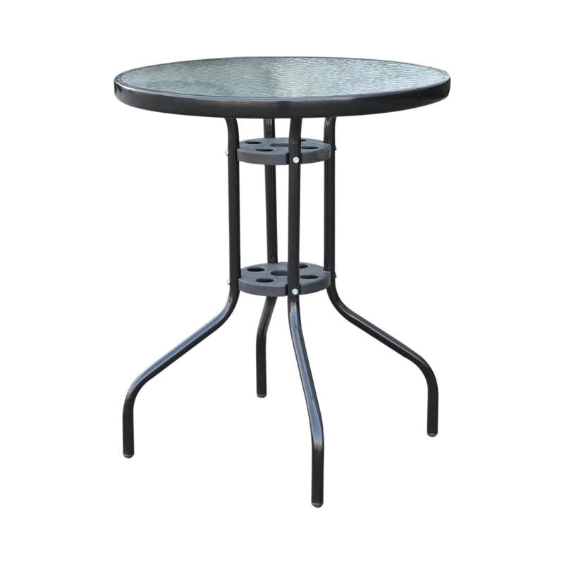 TAVOLINO IN FERRO ROTONDO CON PIANO IN VETRO TEMPERATO 60 X 70 CM NERO