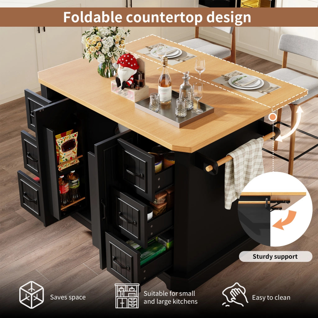 CARRELLO CUCINA con 2 ante e 6 cassetti 120x45x91 cm MDF Nero