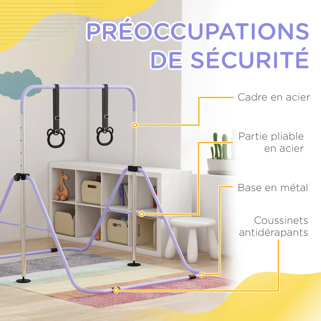 Sbarra ginnica pieghevole regolabile con anelli ¨C Xylo ¨C viola
