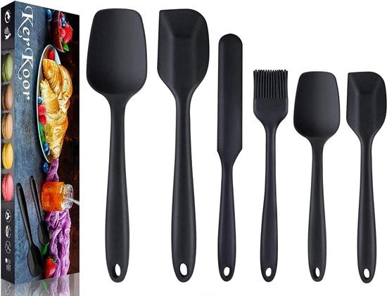 6 set di spatole in silicone, schiaccia pasta, schiaccia patate, schiaccia pane, resistenti al calore, spatole per cucina, spatole per roder, accessori, nero