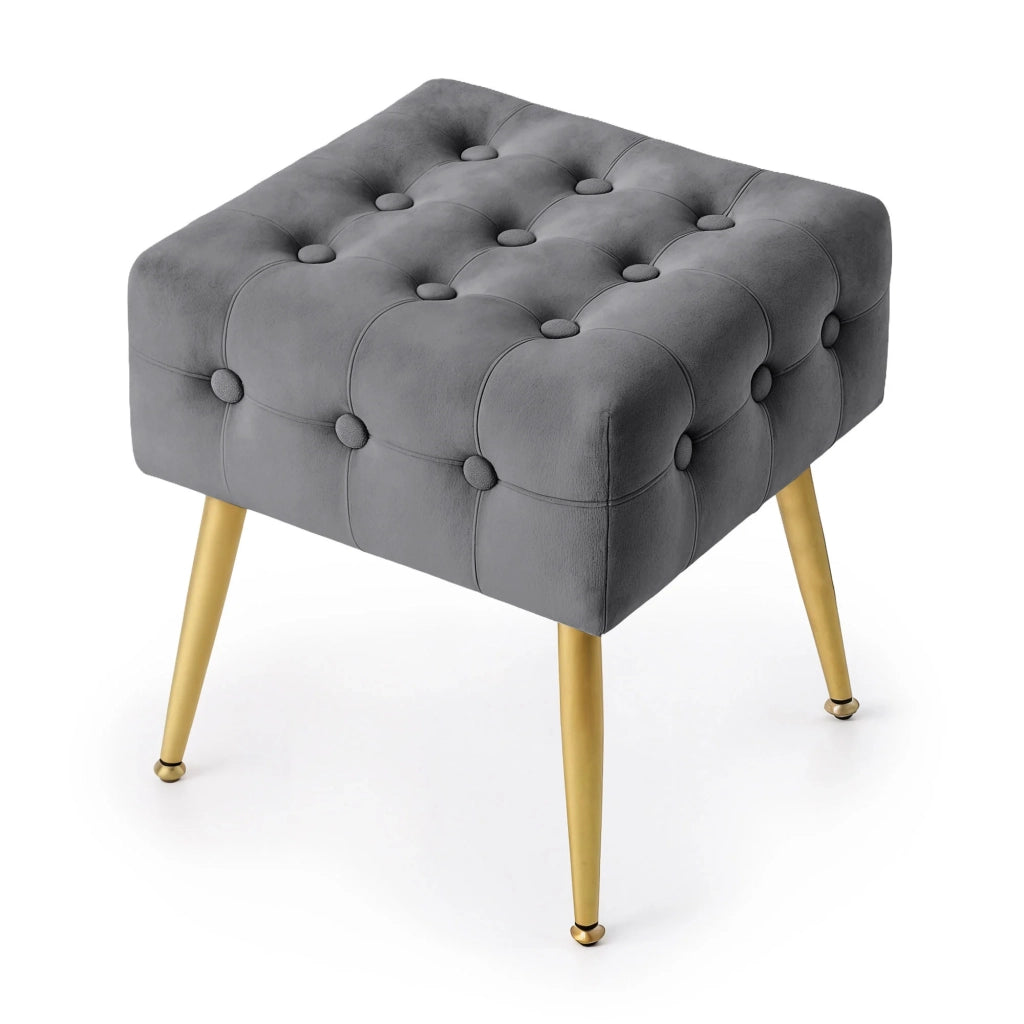 Pouf sgabello in velluto trapuntato 40 cm QUADRA Grigio Scuro