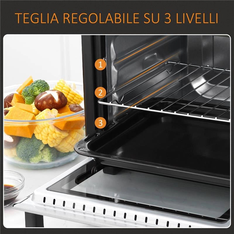 FORNETTO ELETTRICO 16L TEMPERATURA REGOLABILE E TIMER 3 METODI DI COTTURA E ACCESSORI 1400W 44X32X28 CM BIANCO