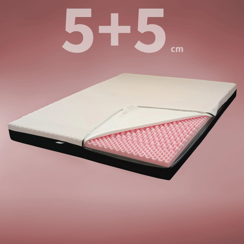 Topper MEMORY + Topper RIGIDO ORTOPEDICO ALTO 10 cm | TOPPER IBRIDO Piazza e mezzo 130X195 Cm | Materasso con tessuto SFODERABILE | Topper doppia rigiditï¿½ - MOD. GENESI H10