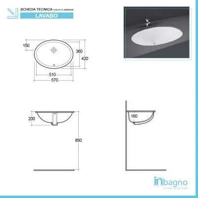Lavabo sottopiano da incasso 57x42 cm ovale Rak modello Rosa