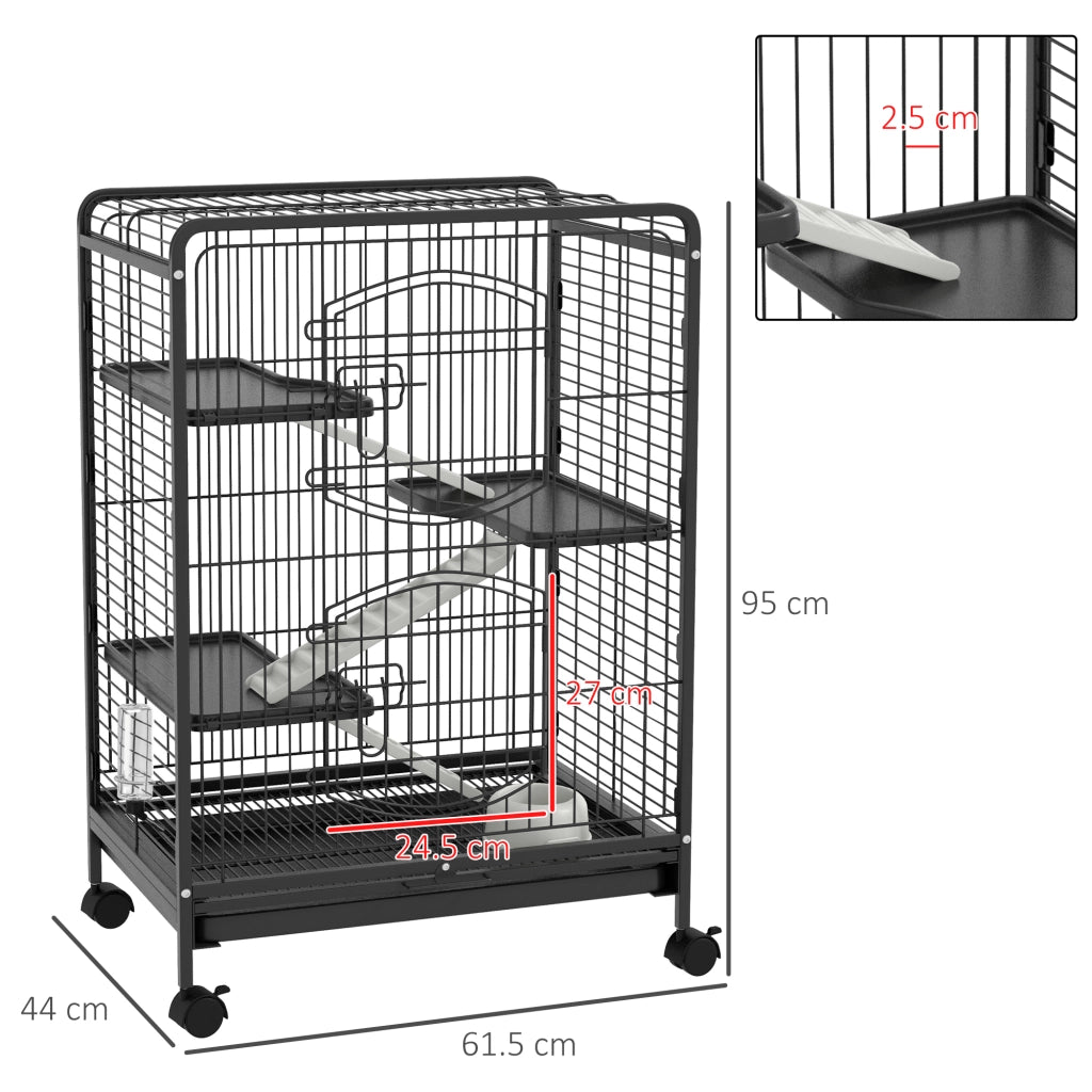 Gabbia per Piccoli Animali con Ruote ¨C zephmum ¨C 3 Rampe, 3 Piattaforme, Nero, 61.5x44x95 cm