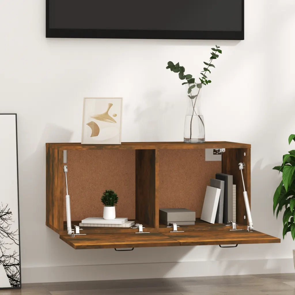 Armadietto a Muro | Mobile a Parete Rovere Fumo 80x36,5x35 cm in Legno Multistrato