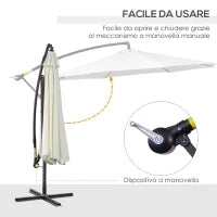 Ombrellone da Esterni 3x2.5 m con Manovella, in Acciaio e Poliestere Anti-UV, Crema