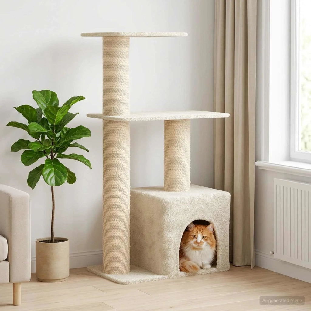 Albero per gatti con pali per graffiare in sisal Crema 133 cm 42033066
