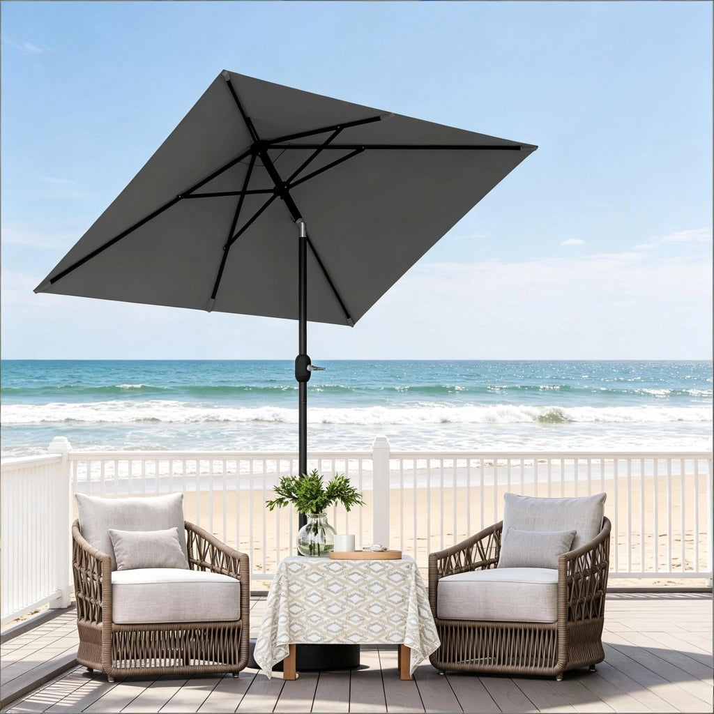 Ombrellone da balcone inclinabile con manovella e telo ventilato in metallo e poliestere grigio scuro 206 × 135 cm