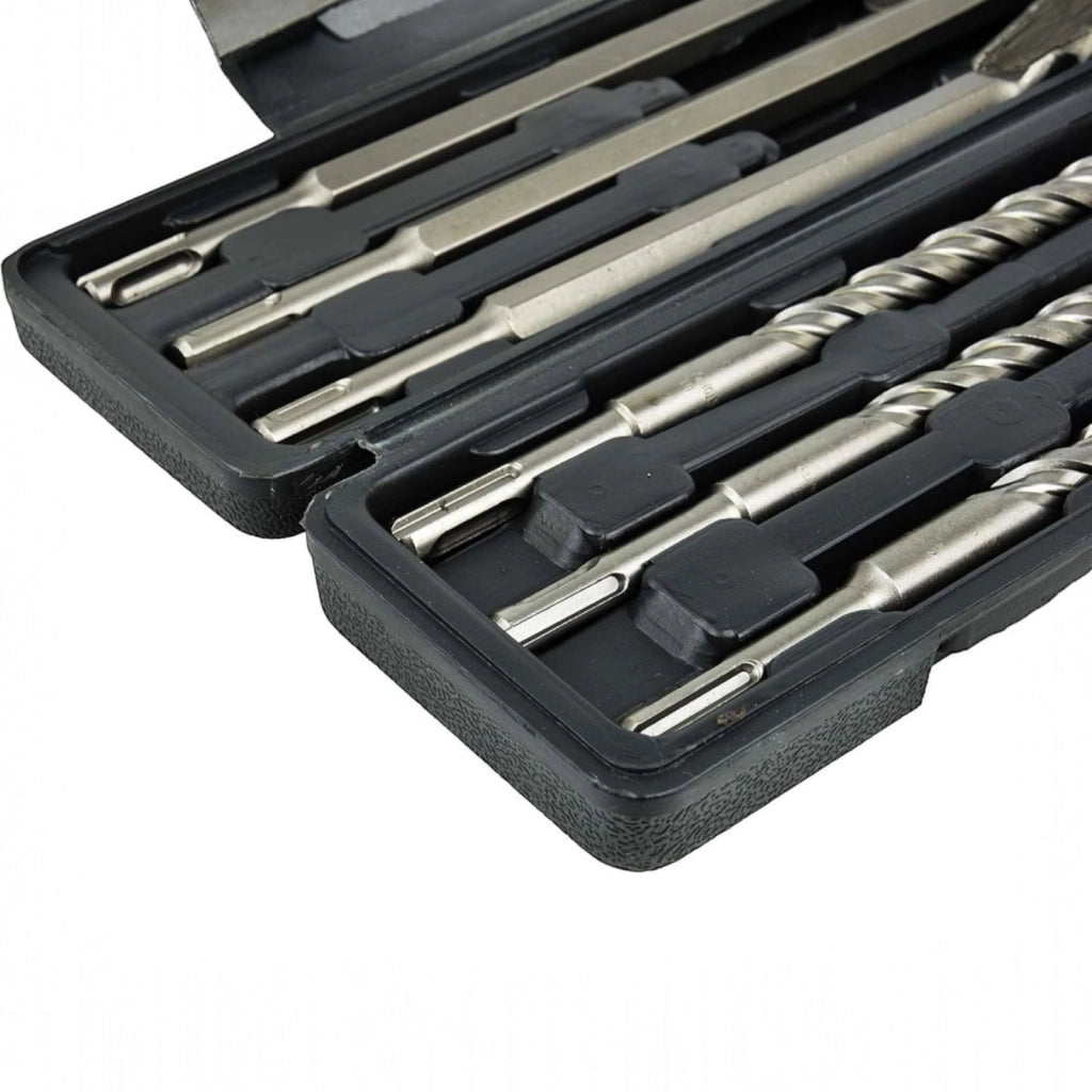 Set 10 PZ Punte Trapano SDS Plus Cemento Muro + 2 Scalpelli Piatti e a Punta