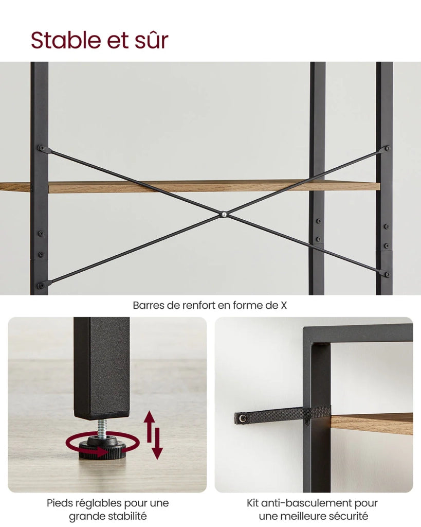 Libreria a 6 ripiani con struttura in acciaio per soggiorno ufficio ingresso stile industriale 80 x 30 x 186 cm marrone 12_0005454
