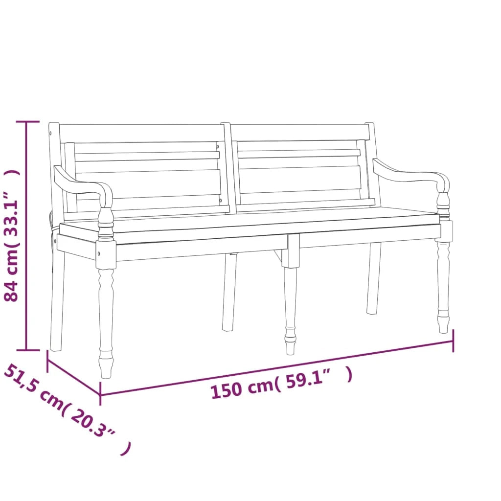 Panca da giardino mobili da esterno per patio terrazza con cuscino 150 x 51,5 x 84 cm legno massello di teak 02_0011035
