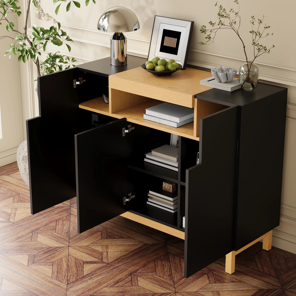 OKWISH Credenza con 3 Ante e 1 Vano Aperto, Stile Minimalista, per Soggiorno e Sala da Pranzo, 120.5 × 42 × 96 cm