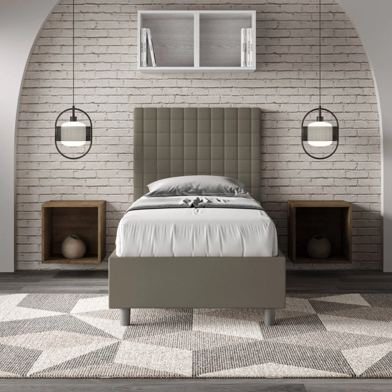 Letto imbottito Singolo 80x200 cm Sunny - Similpelle,Cappuccino,Con rete