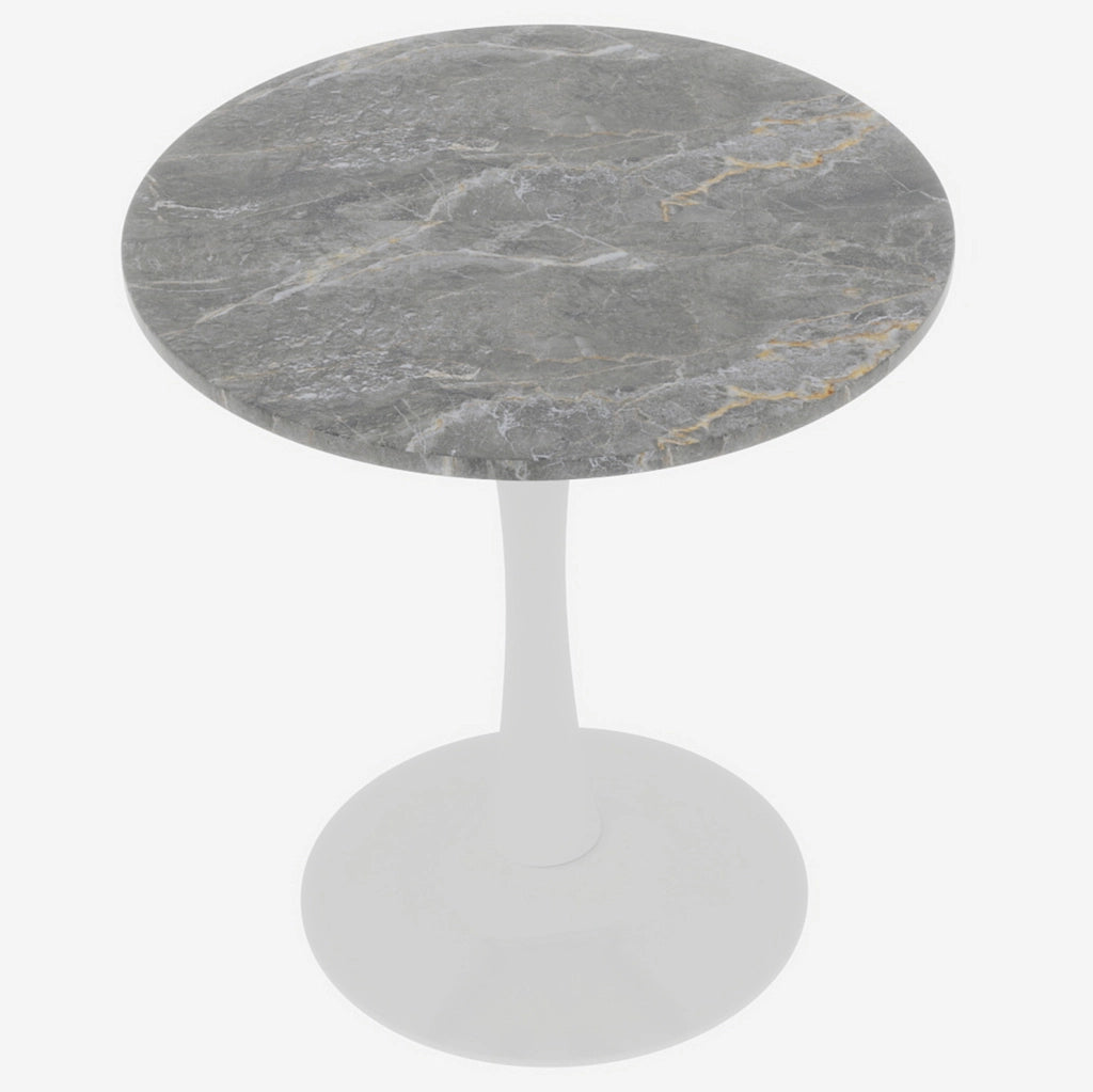 Tavolino rotondo ULEVR in marmo artificiale bianco anticato e grigio, design moderno minimalista