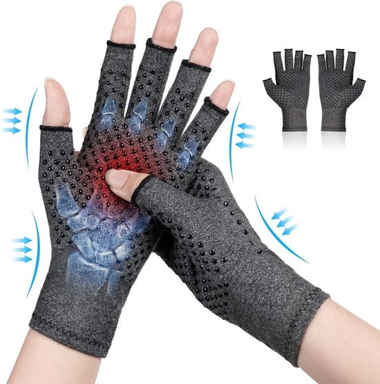 Manopole per Artrite - Guanti senza Dita per Compressione per Sostegno e Calore - Alleviare Dolore al Giunto Articolare delle Dita - 1 Paio (S)