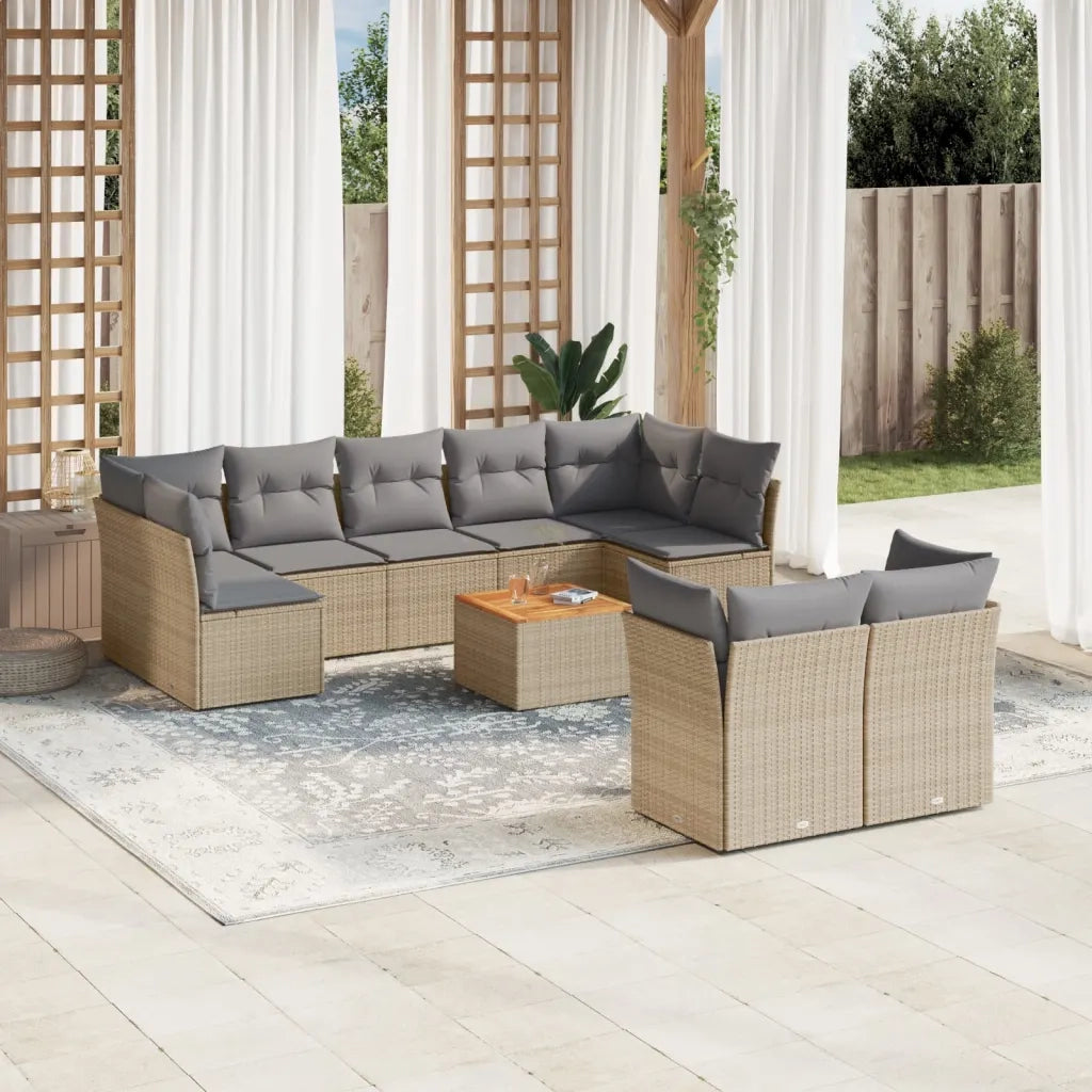 Set Divano da Giardino 10 pz con Cuscini Beige in Polyrattan